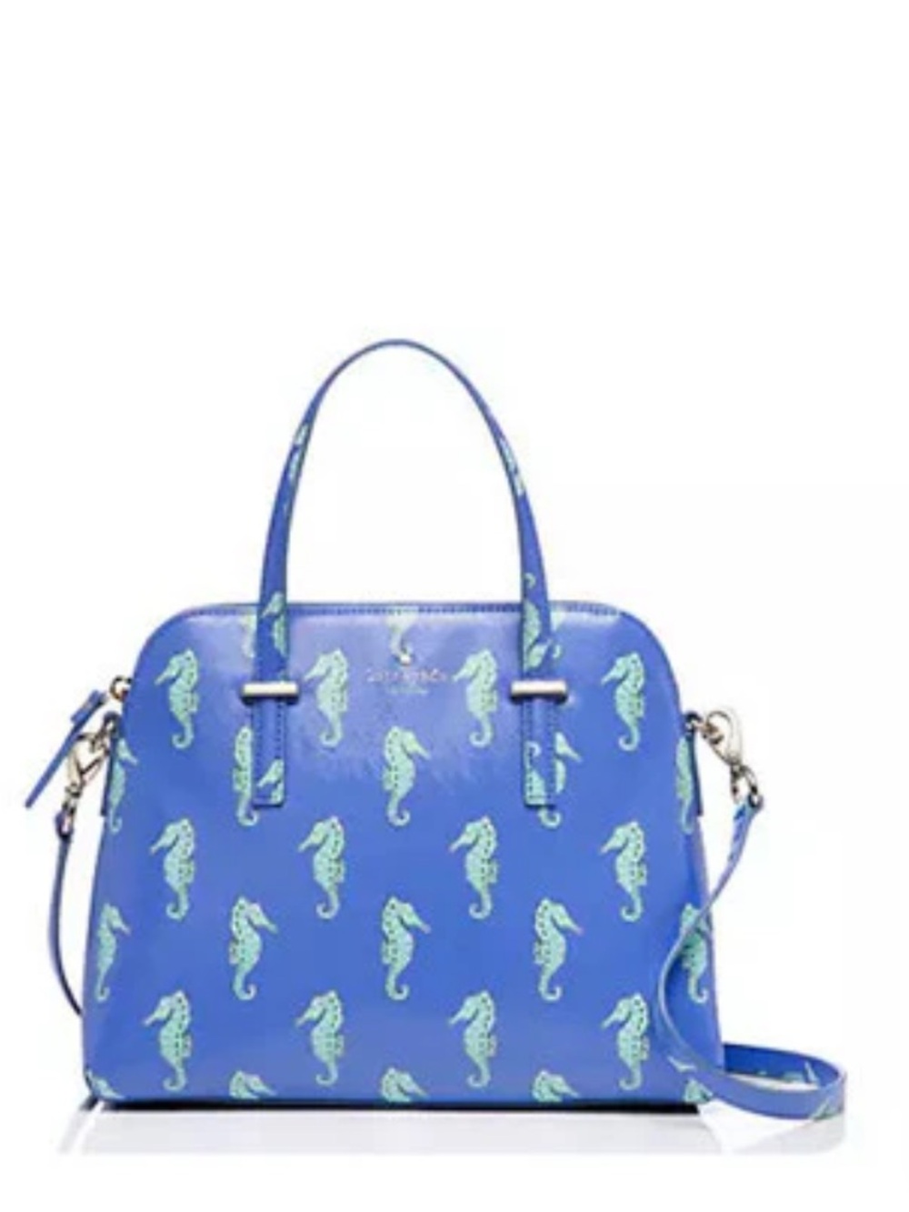 kate spade blue seahorse-print dome satchel